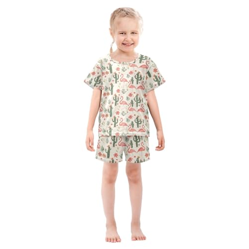 ALAZA Cactus Flamingo Pajama Set Short Sleeve Sleepwear Soft Lounge Nightwear3