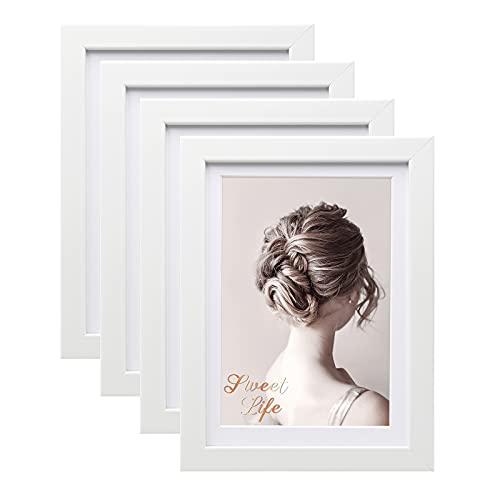 Egofine Bilderrahmen 13x18 cm Weiß 4er-Set, Robuste Holz-Verbund-Fotorahmen mit echtem Glas für Bilder 10x15cm mit Matte…