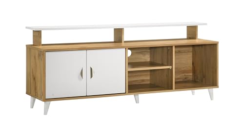 Image of DeckUp Capella Engineered Wood TV Unit (Wotan Oak & White, Matte Finish)