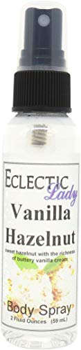 Eclectic Lady Vanilla Hazelnut Body Spray, 2 ounces, Body Mist for Women with Clean, Light & Gentle Fragrance, Cologne with Soft, Subtle Aroma For Daily Use