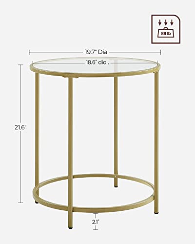 Vasagle Round Side Table Set Of 2, Glass End Table With Metal Frame, Gold Coffee Table With Modern Style For Living Room, Balcony, Bedroom #TOP2