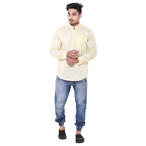Image of Men's Linen Chinese Collar Full Sleeve Plus Size Short Kurta