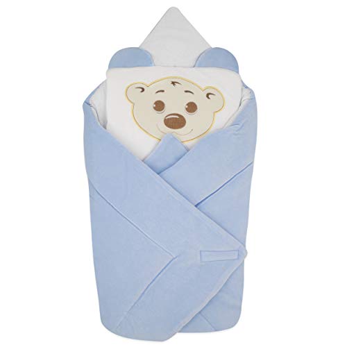 BlueberryShop manta de terciopelo con almohada Saco de dormir para bebés recién nacidos | Regalo perfecto para Baby Shower | Para bebés de 0-3 meses | 78 x 78 cm | Azul