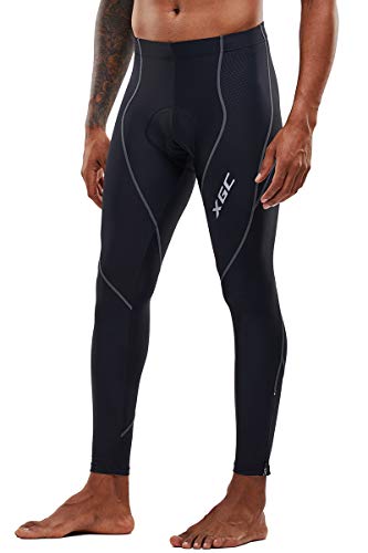 XGC Pantalones largos de ciclismo para hombre, pantalones de ciclismo, pantalones de bicicleta, mallas con alta densidad, alta elasticidad, acolchado de esponja 4D (forro polar gris, M) Cover