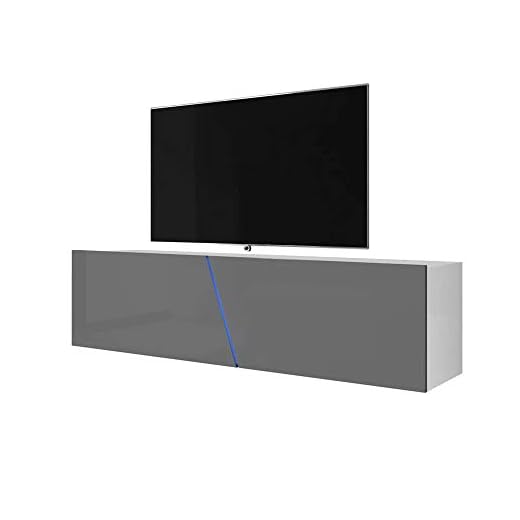 Selsey ALAMARA – TV-bänk hängande med LED-belysning 160 cm (vit matt/grå högglans)