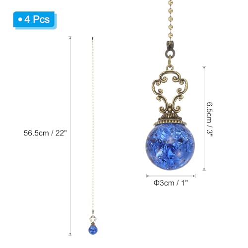 Image of PATIKIL 22 inch Ceiling Fan Pull Chain, 4 Pcs Crystal Pull Chain Fan Connector Vintage Ceiling Fan Ornament Fan Chains Extender for Ceiling Light Lamp Fans, Blue (Ball)