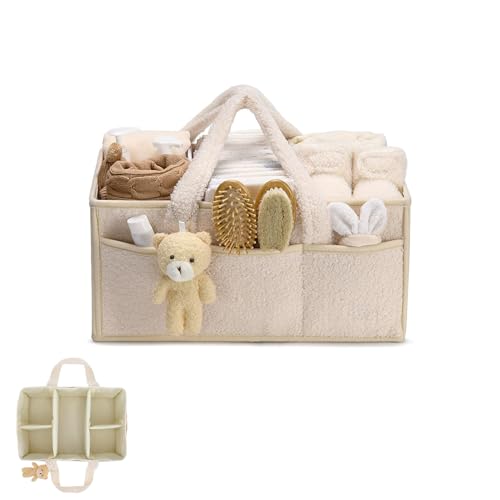Panier Rangement Bébé, Panier De Rangement Bebe à Langer Portable, Organisateur Table a Langer Bebe En Peluche Avec Compartiments Interchangeables, Pour Lingettes...