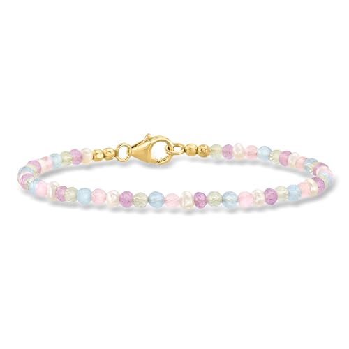 Ross-Simons Pastel Multi-Gemstone Bead and 3-3.5mm Cultured Pearl Bracelet in 18kt Gold Over Sterling. 8 inches