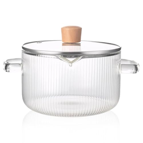 Olla a fuego lento, olla de cocción de vidrio con tapa de 61 oz de cocinero de vidrio de doble manejo resistente al calor