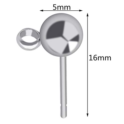 Tongcloud 100Pcs Hypoallergenic Earring Posts Stud Earrings Stainless Steel Silver Ball Post With Loops Earring Studs 5Mm Ball Post For Jewelry Earring Making(Sliver, 5Mm) #TOP1