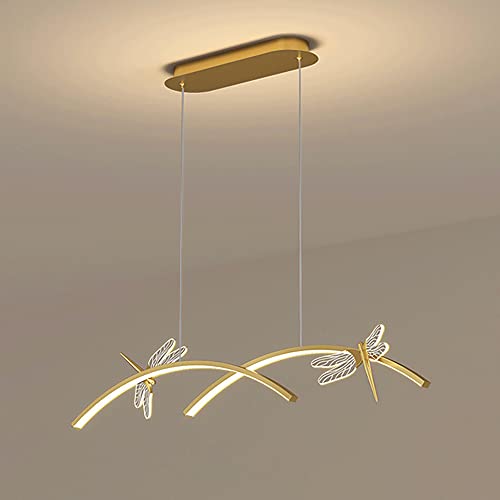 Suspension cuisine îlot avec lustre linéaire en métal et libellule