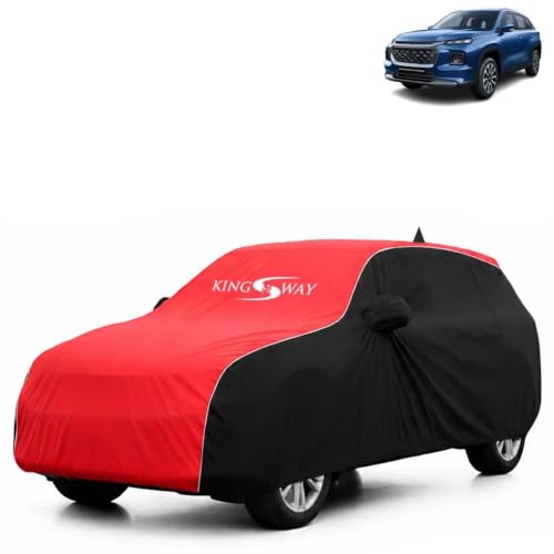 Image of KINGSWAY Super Waterproof Car Cover Only with Maruti Suzuki Grand Vitara (Year 2022 Onwards) | Mirror and Antenna Pockets | All Weather Car Body Cover with Silver Piping | Black Red