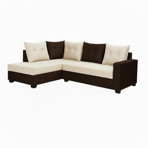 Image of SOCOZI Oriana 4 Seater LHS L Shape Sofa Set | Soft Velvet Suede Fabric | Modern Design | Plush Comfort Cushions for Living Room (Dark Brown-Cream)