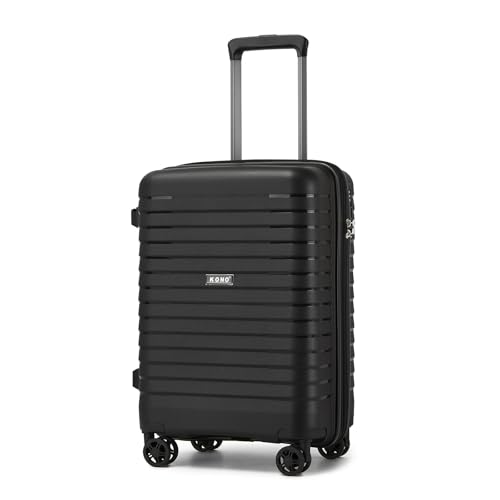 Kono 20 Inch Expandable Carry On Luggage with Spinner Wheels, Durable Hardside Luggage with Hidden Cup Holder, Lightweight Hard Shell Carry On Suitcase Airline Approved with TSA Lock(Black)