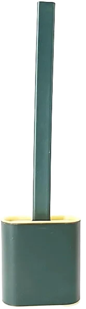 Toilet Floor Brush Waterproof and Leak-Proof Bracket Silicone Toilet Flat Elastic Soft Brush with Quick-Drying Bracket Set(Green)