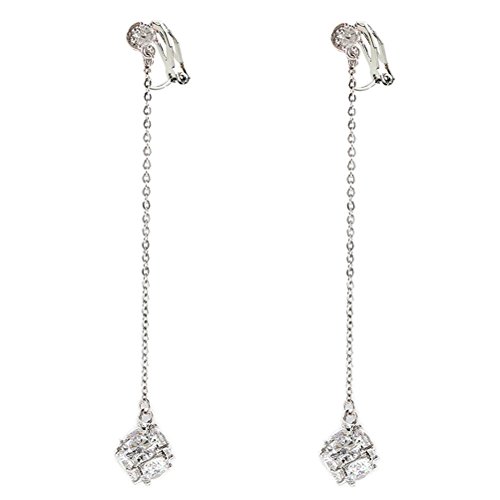Clip on Dangle Earring Simple Tassel Clip for non Pierced Cubic Zirconia Fashion for teen