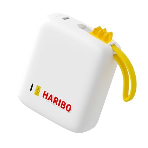 Haribo ミニモバイルバッテリー 10000mAh 22.5W 急速充電、内蔵ケーブル付き、コンパクトサイズ、5V 3A、グミベアデザイン、iPhone 15・16シリーズ、Galaxy、Xiaomi、Pixel、Xperia 対応