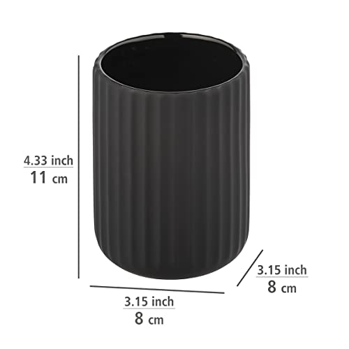WENKO Belluno Toothbrush Holder for Toothbrush and Toothpaste Made of Elegant Ceramic with Modern Curves Ribbed Soft-Touch Surface in Matte Black Diameter 8 x 11 cm - Image 3