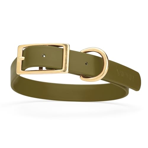 Image of Viper Biothane Heavy Duty Waterproof Dog Collar Strong Coated Nylon Webbing w /Solid Brass Hardware Odor-Proof Easy to Clean High Performance Fits Small Medium or Large Dogs, Olive Drab Green