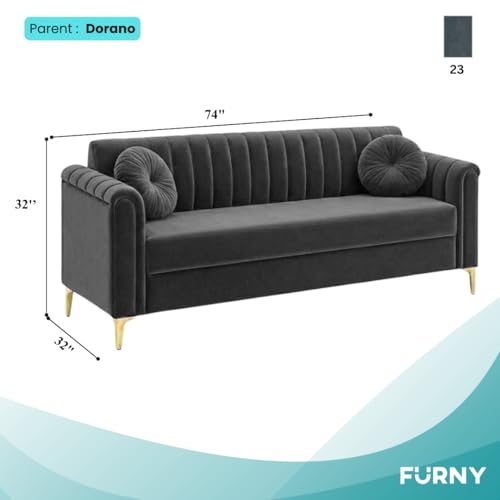 Image of FURNY Dorino 3 Seater Fabric Sofa Set (Dark Grey) Premium Velvet Finish Durable & Comfortable Ideal for Living Room