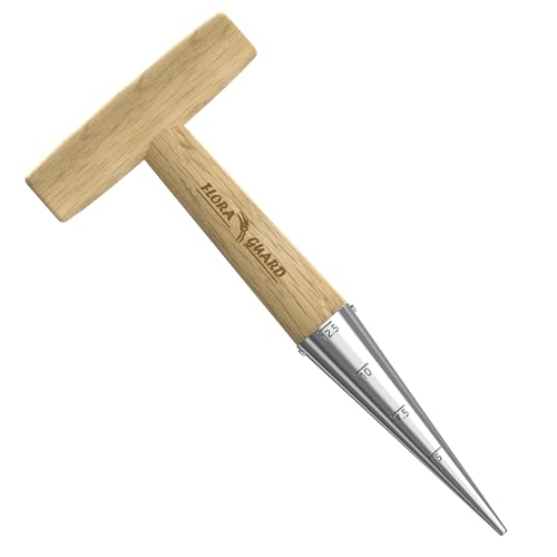 FLORA GUARD Stainless Steel Dibber Hand Tools Traditional Garden Hand Dibber with Light Weight Wooden Handle for Planting Seeds & Bulbs