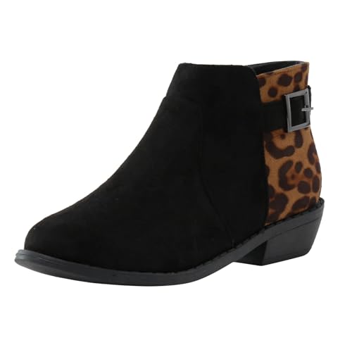 Women's Ankle Boots Low Stacked Chunky Heels Zipper Round Toe Slip on Chelsea Booties Winter Leopard Fashion Boots