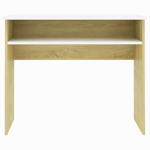 Image of MATTERHORN Engineered Wood Office Table, Work from Home Table with Shelf for Storage (DIY, 900 x 500 x 750 mm, MOOT-10002FebVar) (Beige and White)