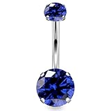 Rcsinxcto 14G Astm F136 Titanium Internally Threaded Belly Button Ring Piercing Jewelry Round Cubic Zirconia Navel Rings Stud Belly Barbell Piercing Jewelry for Women Men 10MM Belly Bars Blue CZ