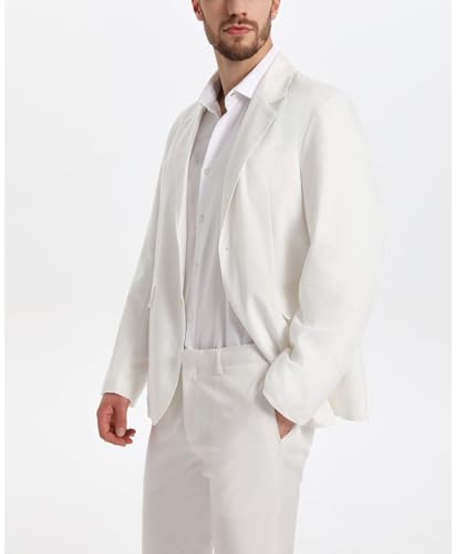 xxxiticat Men's White Blazer Jacket Casual Cotton Linen Dinner Dress Suit Two Button Lightweight Sport Coats3
