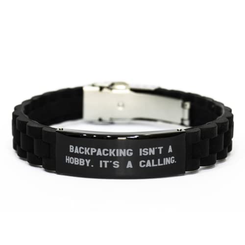Krumfortable Living Funny Backpacking, Backpacking Isn't a Hobby. It's a Calling., Backpacking Black Glidelock Clasp Bracelet from