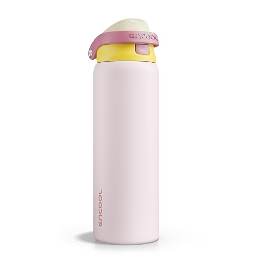 Image of ENCOOL Leakproof Insulated Water Bottle with Straw Dual-Sip Water Bottle Bag-Safe Design for Work, Commute & Gym - Keeps Drinks Cold All Day, 32 oz, Blush Pink