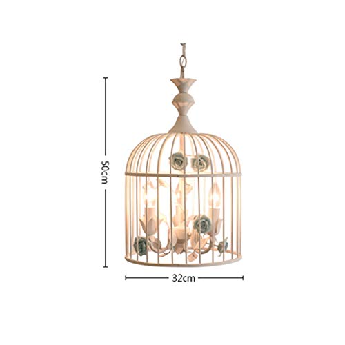 Huioo Creative Iron Bird Cage Chandelier White Rural Style Restaurant Ceramic Roses Light Stairs Single Head Chandelier Clothing Store Bedroom Led Ceiling Lamp (Color : Blue) #TOP3