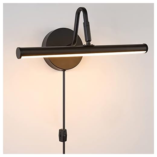 Bathroom Vanity Light Fixtures LED Picture Light Fixture 15 inch, Modern Plug in Wall Sconce 10W Dimmable, Matte Black Wall Light Picture Lights for Paintings, Plug in or Hardwire, 3000K 4000K 6500K