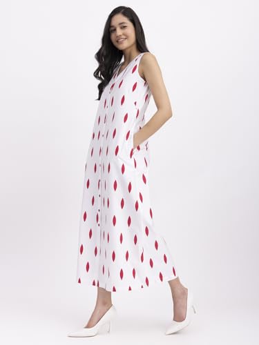 Image of FableStreet Women Casual Midi Cotton Button Down A-Line Dress | Button Down Flowly Dress Perfect for Outings