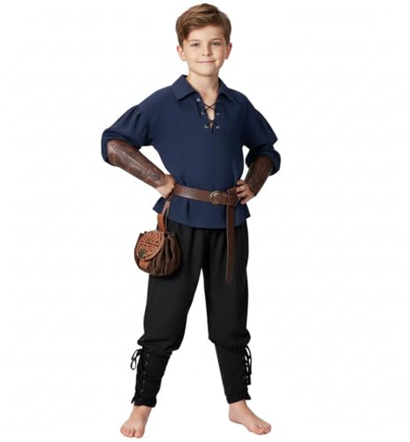 Image of Kids Medieval Viking Pirate Renaissance Tunic Pants Accessories Costume for Boys Cosplay 3-14 Years