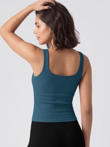 Image of ODODOS 3-Pack Seamless Square Neck Crop Tank for Women Ribbed Knit Soft Low Back Cropped Tops