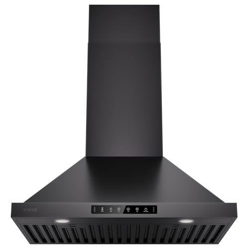 VIKIO HOME 30 Inch Pro Wall Mount Range Hood 980CFM Direct 3 Speed Panel with Gesture & Touch Control Ducted/Ductless Stainless Steel Kitchen Vent Hood Delay Shut-Off Includes Duct & Filter Black