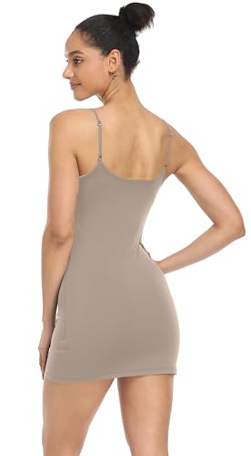 Image of Qaffier Full Slips Dress for Women Adjustable Spaghetti Strap V Neck Under Dress Camisole Mini Slip Dress