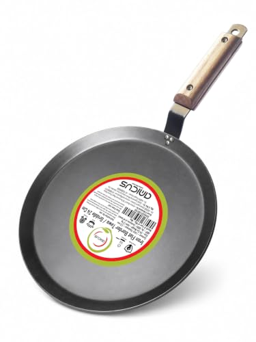 Image of amicus Pure Iron Tawa for Dosa Roti Chapati Paratha Flat Iron Dosa Tava with Wooden Handle Induction Friendly 24 Cm 1.2 Kg Black Food Grade Smooth 100% Multipurpose Tawa