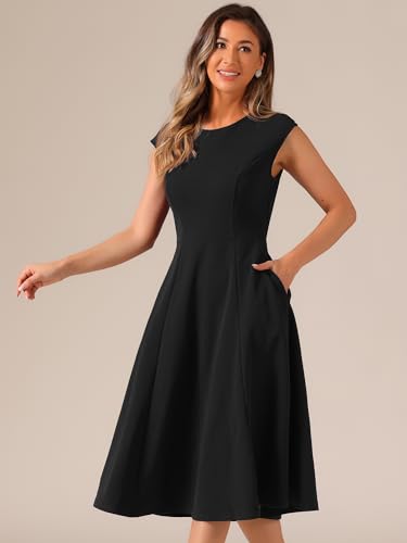 Allegra K Wear to Work Office Dress for Women's 2025 Cap Sleeve with Pockets A-Line Dress4