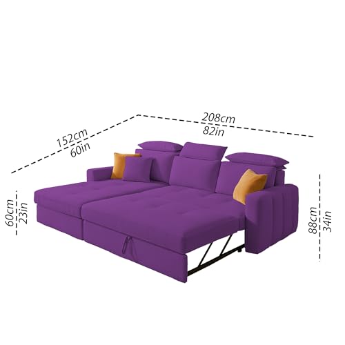 Image of Casaliving Gagnon LHS 4 Seater L Shape Corner Sofa Cum Bed for Living Room (Purple Fabric) Premium Fabric Sofa