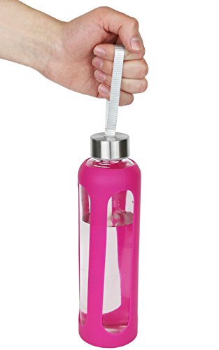 Estilo Glass Water Bottles 20 Oz, Stainless Steel Cap with Protective Silicone Sleeve - Set of 4 (Green, Black, Blue, Pink) - Thumbnail 4