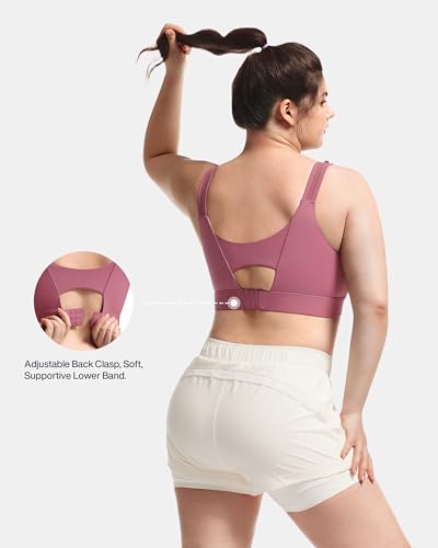 Image of Women's Sports Bra Wirefree Adjustable Medium-High Support Everyday Wear for Large Bust Plus Size with Removable Pads