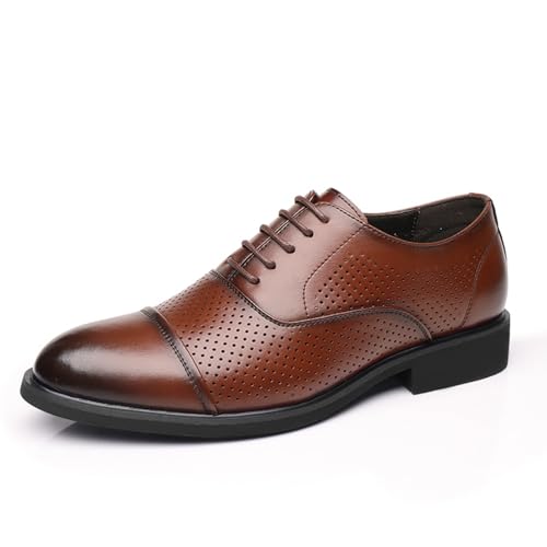 Men’s Comfort Oxfords Dress Shoes, Breathable Hollow Pointed Toe Lace-up Classic Formal Oxfords Leather Dress Shoes for Business Wedding