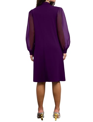 Ekaliy Women's Puff Sleeves A-Line Dress V Neck Bow Loose Flowy Cocktail Party Dress with Pockets3