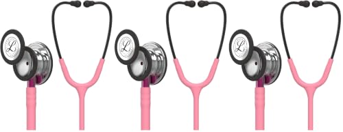 Image of 3M Littmann Classic III Monitoring Stethoscope, 5962, More Than+C19:C70 2X as Loud, Weighs Less, Stainless Steel Mirror-Finish Chestpiece, 27 inch Pearl Pink Tube, Pink Stem, and Smoke Headset (Pack of 3)