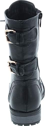 Forever Women's Mango-71 Faux Leather Military Style Ankle Boots Thick Sole Buckles | Image 3