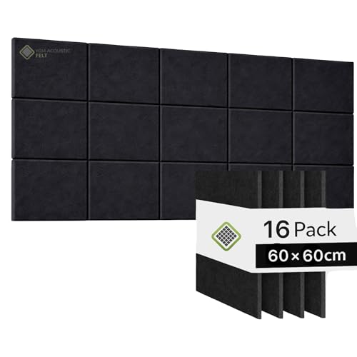 Image of YGM Acoustic Foams Luxury PET Felt Acoustic Self Adhesive Panels, 10 MM Thick, Sound Absorbing Panels for Wall | Room Noise Reducer & Sound Dampening (OG Black, 2x2 Foot - 16 Panels)