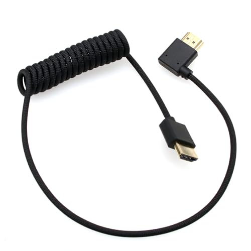 Image of HDMI 8K 4K 60p Cable for ATOMOS Ninja V SmallHD Ultra Sony Venice Z190 Canon XF705 Lumix S5II X G9 Z8 Camera Portkeys Teradek, Left Angle Type A HDMI 2.1 Braided Coiled 50cm