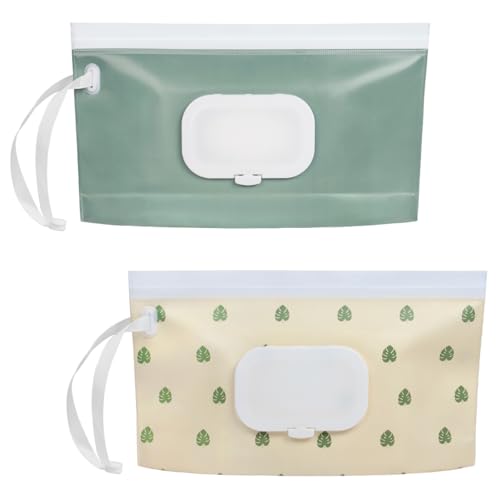 2Pcs Baby Wipes Dispenser IKR Portable Refillable Wet Wipe Bag Reusable Waterproof for Travel Camping Daily Use (Green)